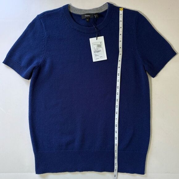 NWT Theory Cashmere Sapphire Blue Short Sleeve Tee Style Sweater Size M - Picture 10 of 11